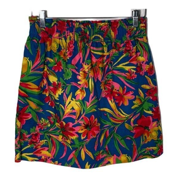 J Crew Women’s Linen Blend Skirt Size 2 Mini Blue Floral Tropical Boho Summer - Picture 8 of 12
